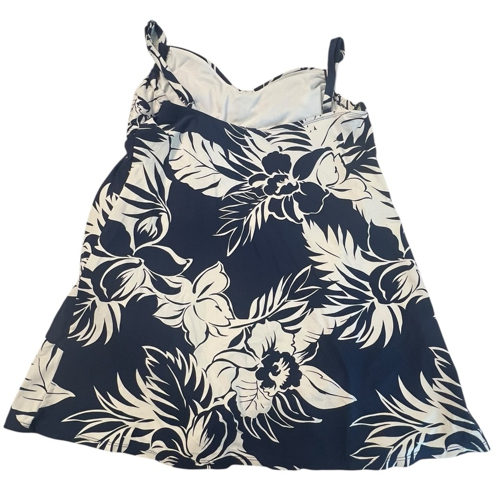 Beach House One Piece Swimsuit Swim-dress Size 16 Navy White Floral - Picture 3 of 8